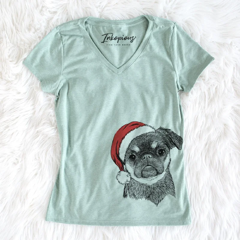 Santa Simone the Brussels Griffon - Women's Perfect V-neck Shirt-- Hooded Caped Shawl Collar