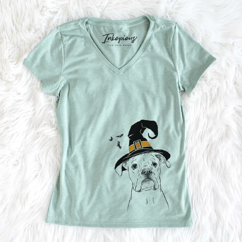 Witch Henley the Boxer - Women's V-neck Shirt-- Cashmere Blend Cotton Blend Poly Blend
