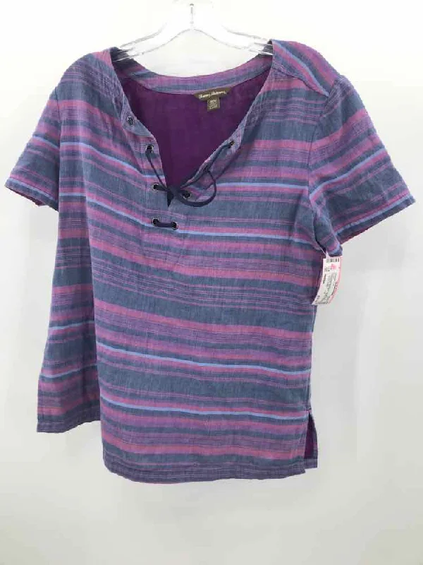 Pre-Owned Tommy Bahama Purple Size Medium Stripe Blouse Elegant Peplum Blouse