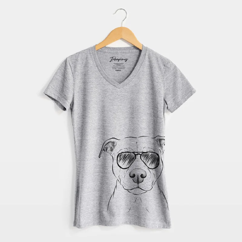 Aviator Khaleesi the Pitbull - Women's V-neck Shirt-- Chenille Fabric Brocade Fabric Lace Fabric