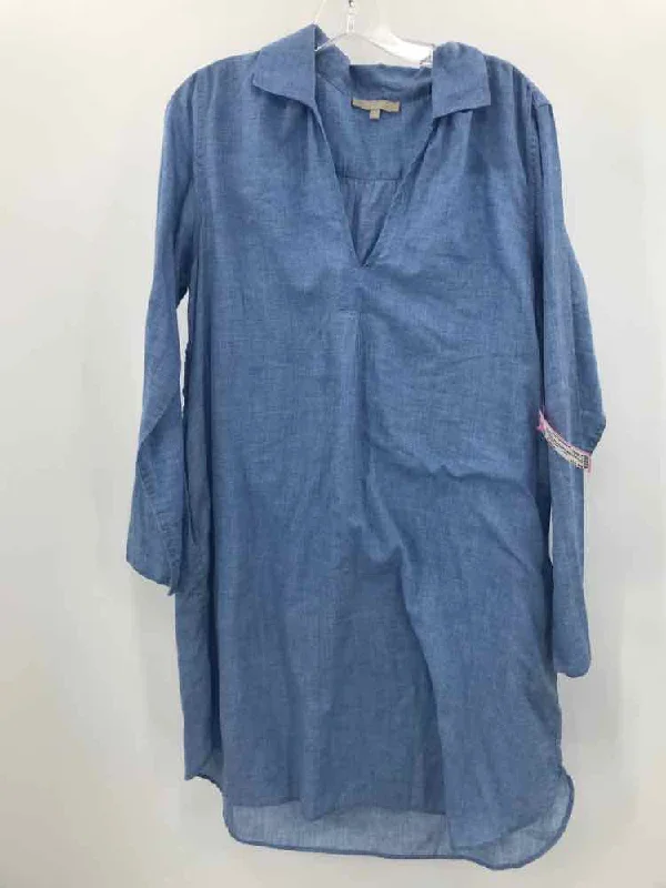 Pre-Owned Joan Vass Blue Size Medium Tunic Blouse Chic Sleeveless Blouse