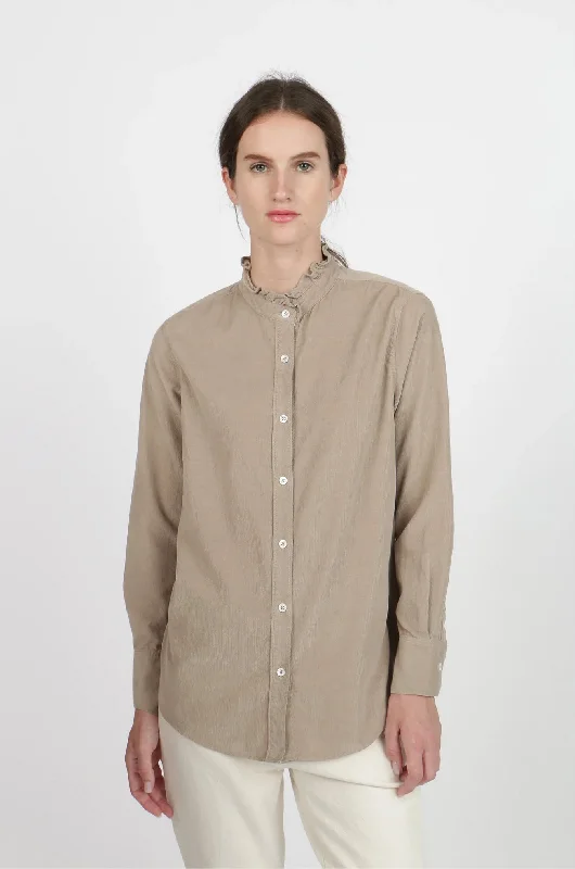 Corduroy Emma Shirt - Taupe-- Front Pockets Side Pockets Patch Pockets