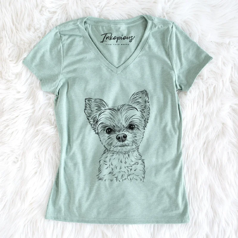 Bare Chance the Yapper the Yorkshire Terrier - Women's V-neck Shirt-- Chenille Blend Fleece Blend Nylon Blend