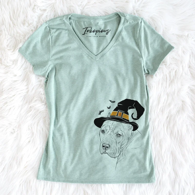 Witch Precious the Staffordshire Terrier - Women's Perfect V-neck Shirt-- Fleece Fabric Down Fabric Feather Fabric