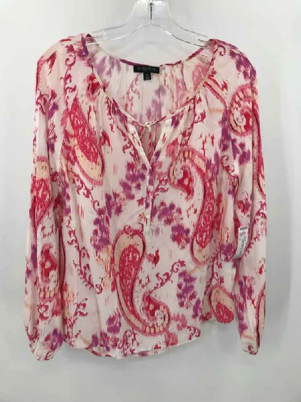 Pre-Owned Etcetera White Size 00 Printed Blouse Gathered Detail Blouse