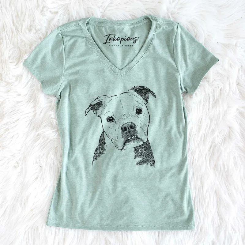 Bare Aggy the Olde English Bulldogge - Women's V-neck Shirt-- Anti-Pilling Machine Wash Handmade