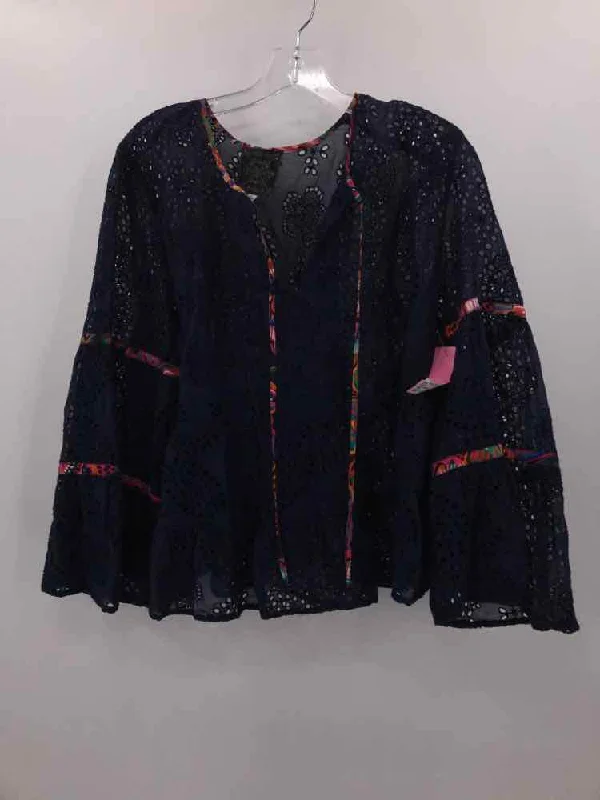 Pre-Owned Johnny Was Navy Size XL Blouse Wrap Front Blouse