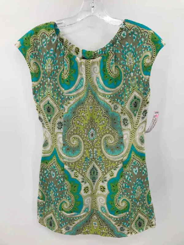 Pre-Owned Etcetera Blue Size Small Printed Blouse Elegant Semi-Sheer Blouse
