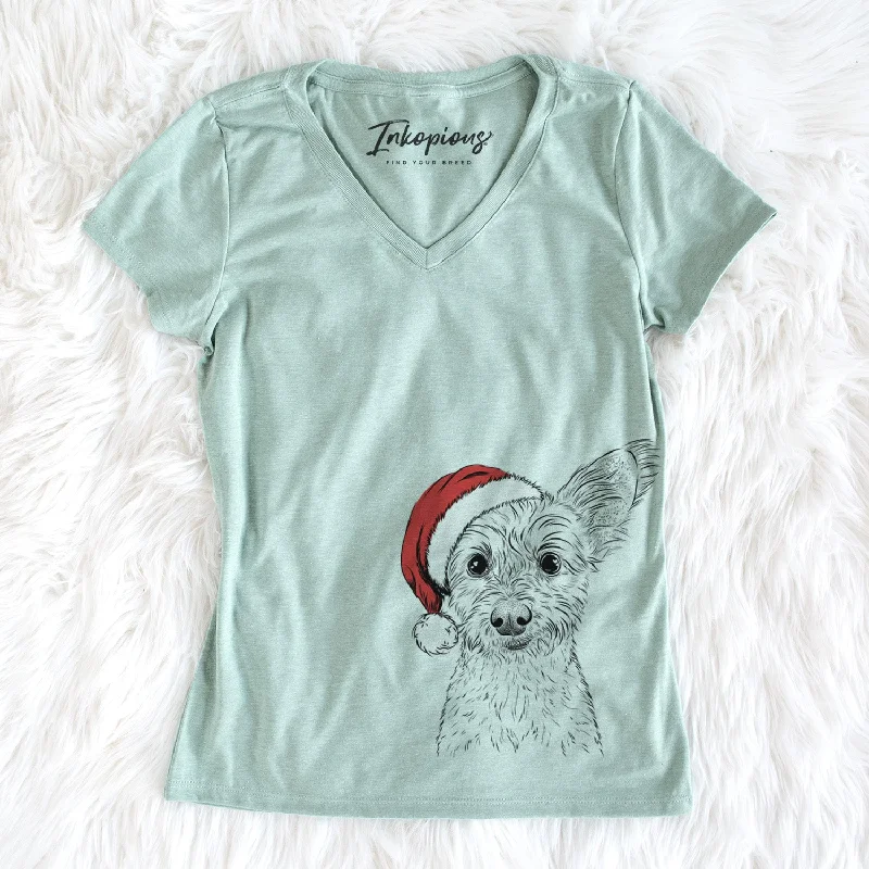 Santa Heidi the Schnauzer Mix - Women's Perfect V-neck Shirt-- Solid Color Striped Floral