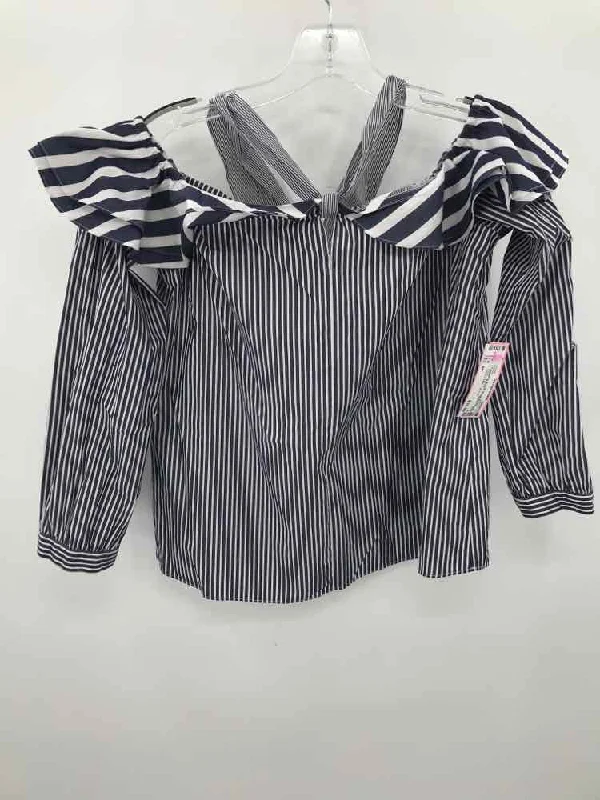 Pre-Owned J Crew Navy Size 6P Stripe Blouse Sheer Sleeve Blouse