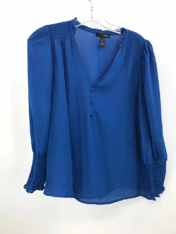 Pre-Owned Aqua Blue Size XS Long Sleeve Blouse Ruched Sleeve Blouse