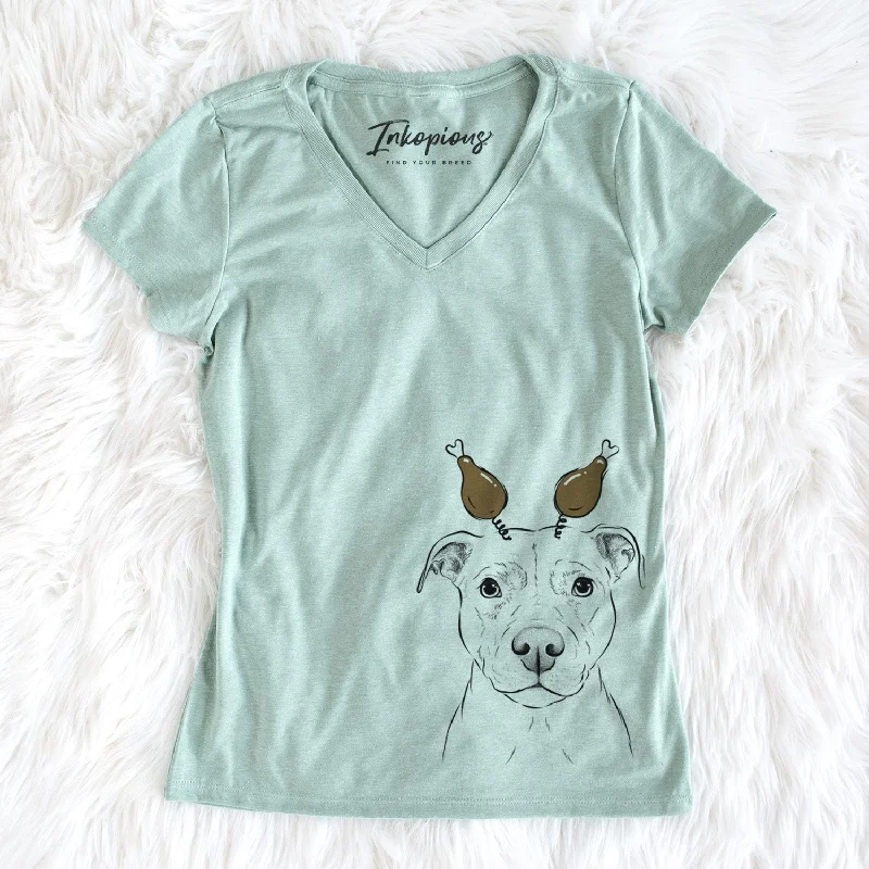 Thanksgiving Khaleesi the Pitbull - Women's Perfect V-neck Shirt-- Cashmere Blend Cotton Blend Poly Blend
