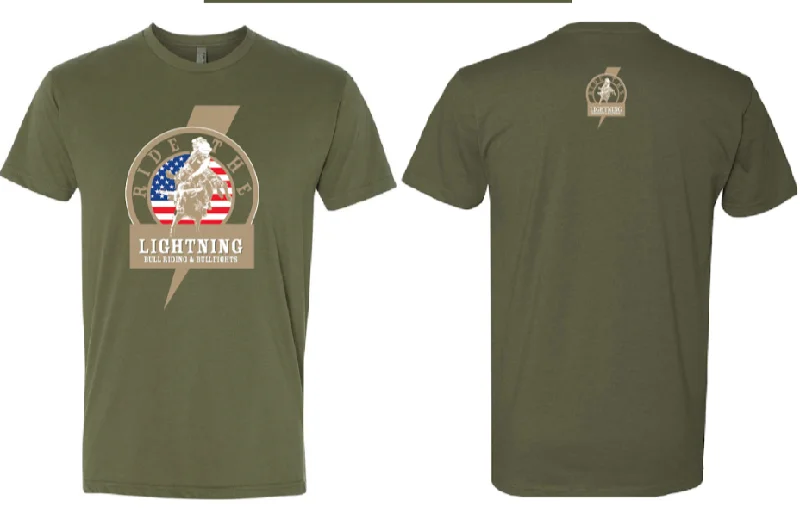 Absaroka Ride the Lighting Bull Rider Circle Green T-Shirt - Youth-- Sequined Glittery Shiny