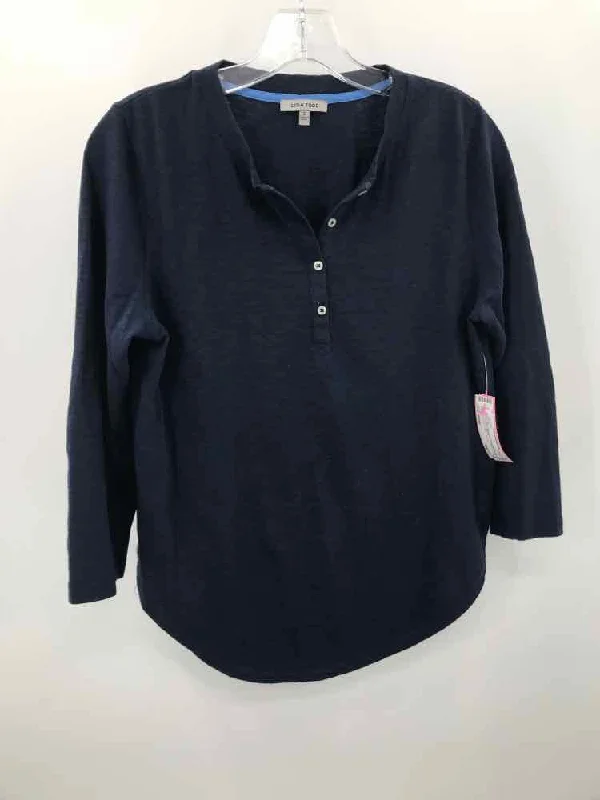 Pre-Owned Lisa Todd Navy Size Small Blouse Mandarin Collar Blouse