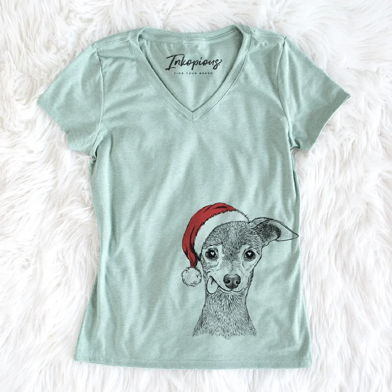 Santa Bebe the Chihuahua - Women's Perfect V-neck Shirt-- Oversized T-Shirt Spandex breathable