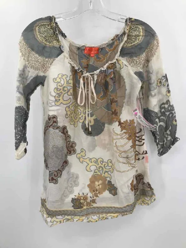 Pre-Owned Hale Bob Ivory Size XS Printed Blouse High Neck Blouse
