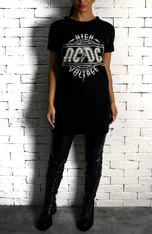 LTD AC/DC Long T-Shirt - Black-- Beaded Sequined Faux Fur