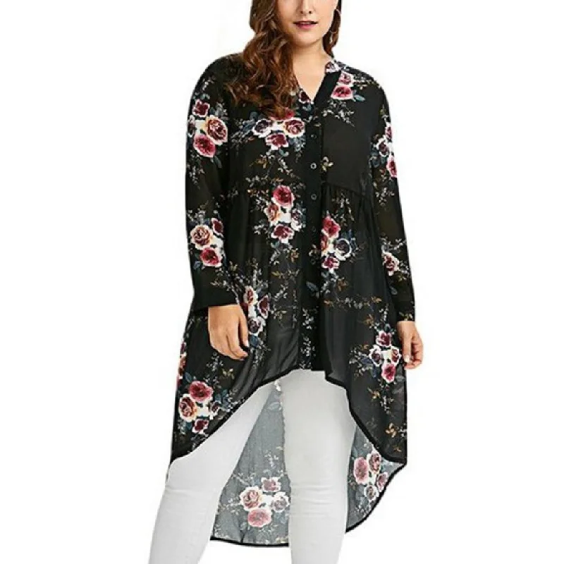 Fashion Women Long Sleeve Shirts Tops Formal Blouse Plus Size 3XL Black Balloon Sleeve Blouse