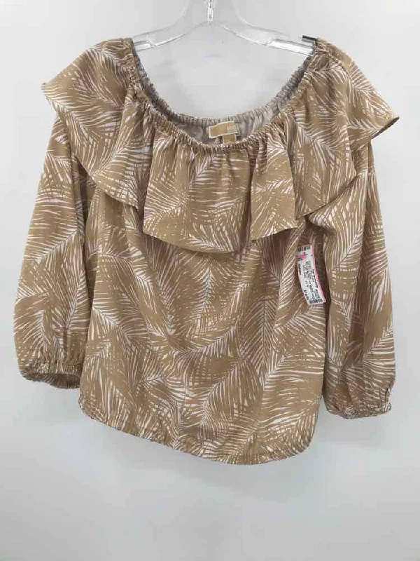 Pre-Owned MICHAEL Michael Kors Tan Size Medium Long Sleeve Blouse Puff Sleeve Blouse