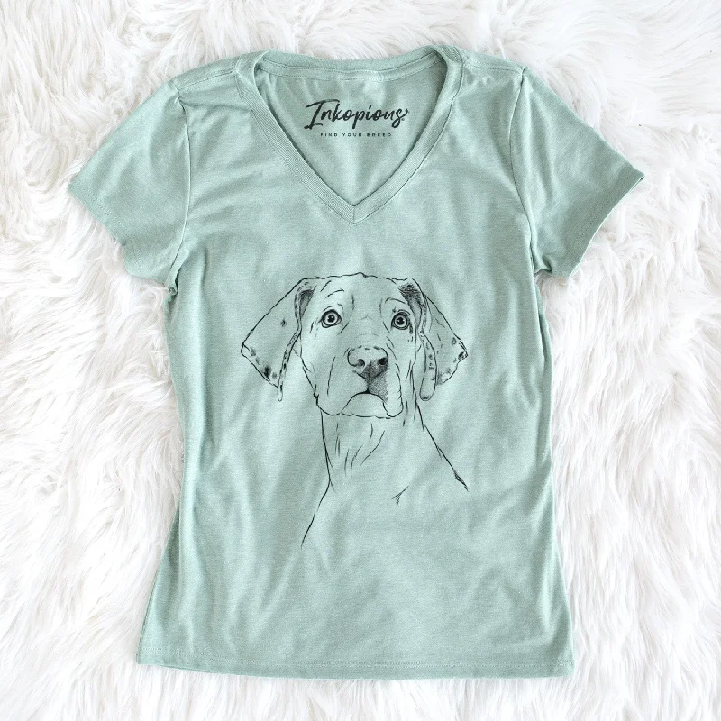 Bare Lumen the Special Needs Great Dane - Women's V-neck Shirt-- Chenille Brocade Lace