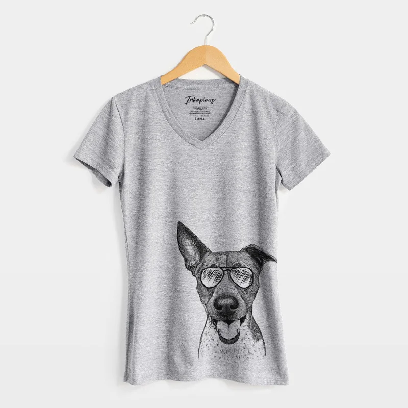 Aviator Amigo the Heeler Mix - Women's V-neck Shirt-- Solid Print Embellished