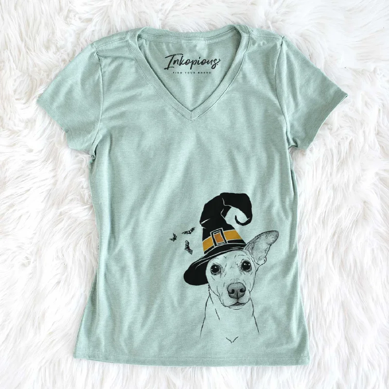 Witch Molly the Jack Russell Terrier - Women's V-neck Shirt -- Basic T-Shirt Crew Neck Short Sleeve