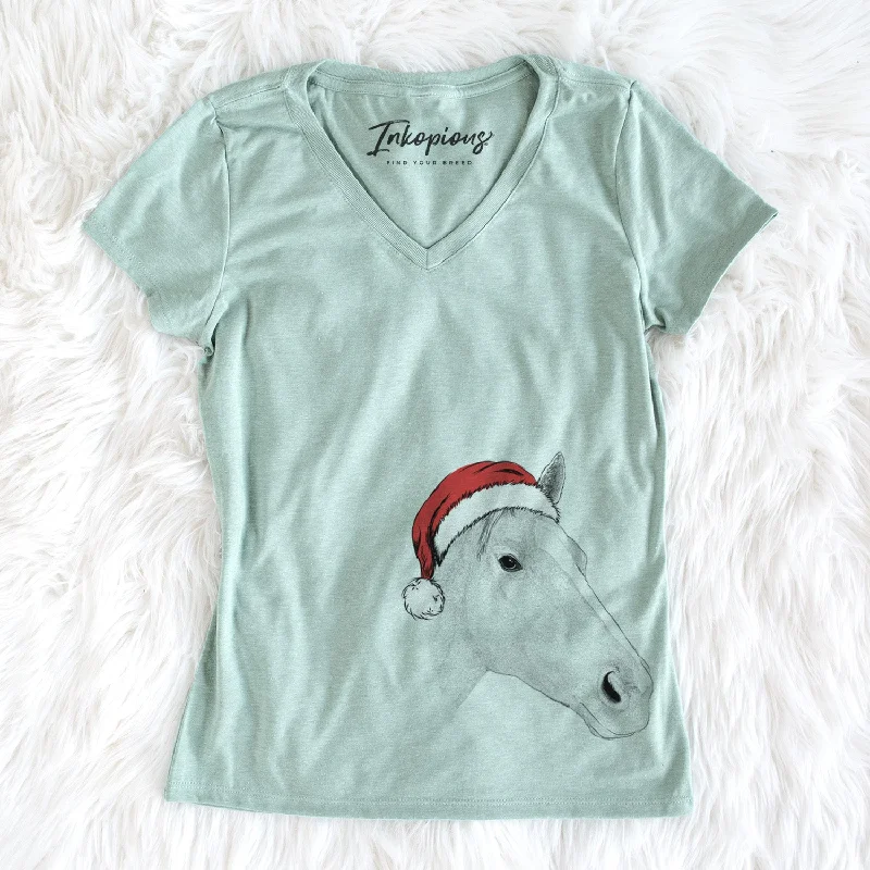 Santa Westley the Horse - Women's Perfect V-neck Shirt-- Fleece Fabric Down Fabric Feather Fabric