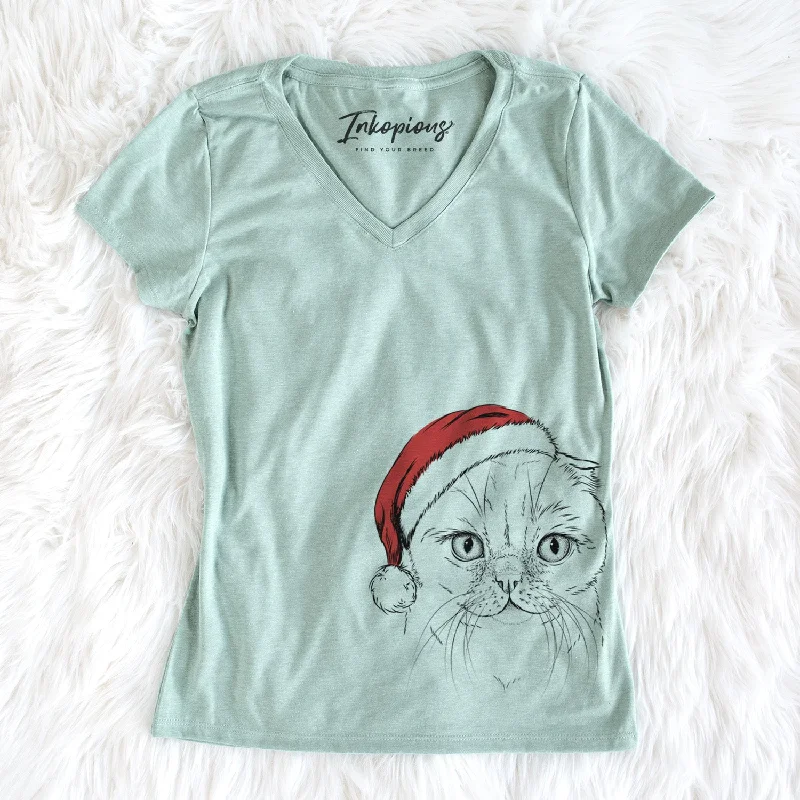 Santa Lina the Exotic Fold Cat - Women's Perfect V-neck Shirt-- Welt Pockets Slit Pockets Flap Pockets