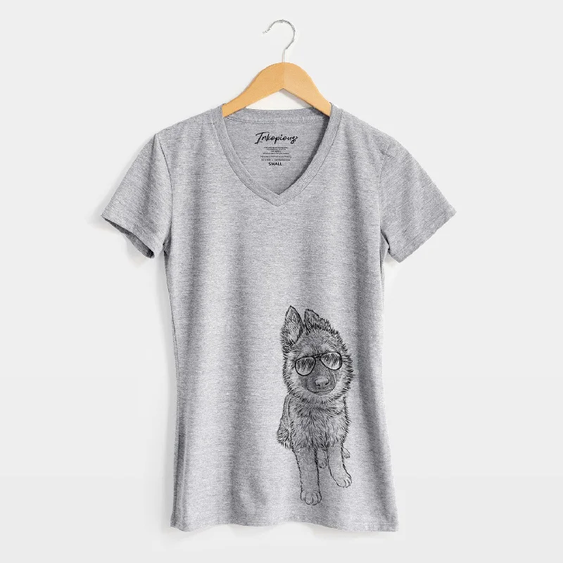 Aviator Kuyo the German Shepherd - Women's V-neck Shirt-- Elasticated Padded Insulated