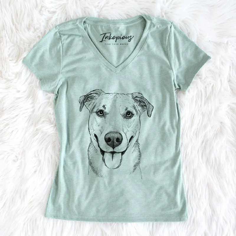 Bare Padre the Pitbull Mix - Women's V-neck Shirt-- Rayon Velvet Corduroy