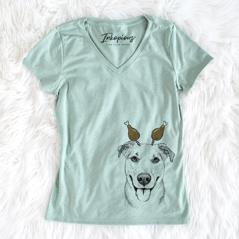 Thanksgiving Padre the Pitbull Mix - Women's Perfect V-neck Shirt-- Casual Formal Business