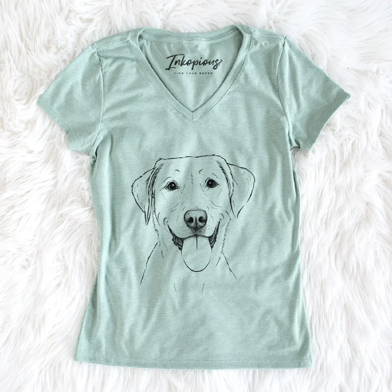 Bare Daisy the Labrador Retriever - Women's V-neck Shirt-- Print Jacquard Patchwork