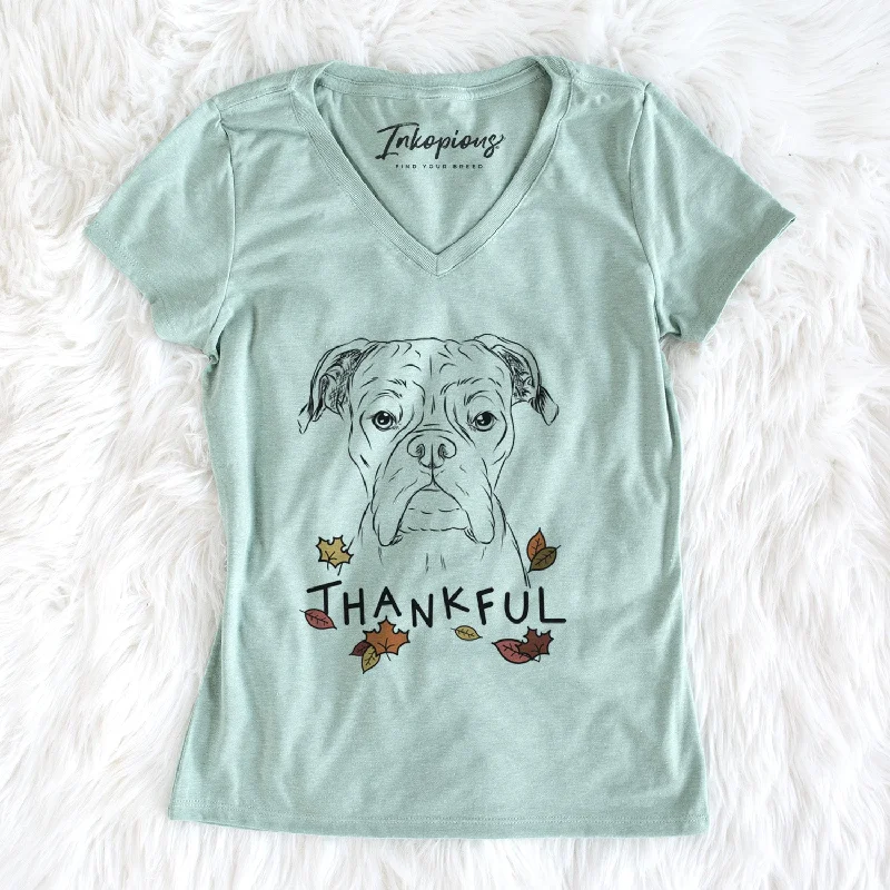 Thankful Axel the Boxer - Women's V-neck Shirt-- Chenille Brocade Lace