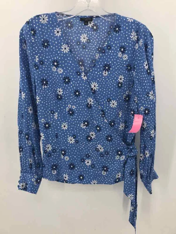Pre-Owned Talbots Blue Size XS Long Sleeve Blouse Chic Off-Shoulder Blouse