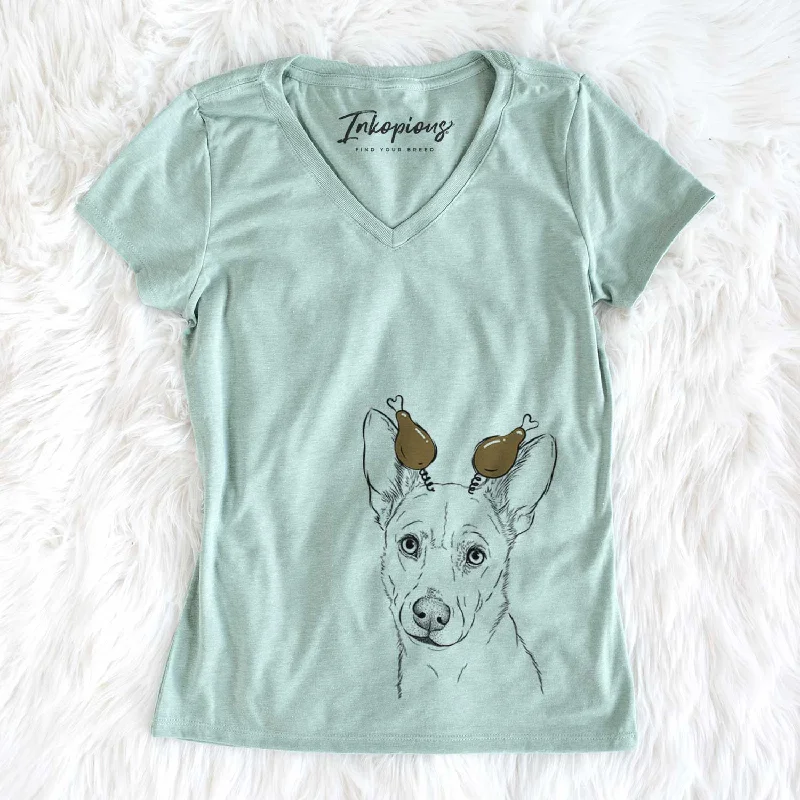 Thanksgiving Sooner the Huskimo - Women's V-neck Shirt-- Lace Blend Ribbed Blend Corduroy Blend