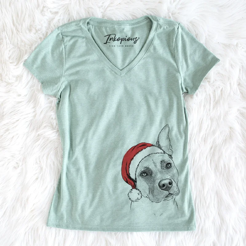 Santa Ivy the Pitbull Mix - Women's Perfect V-neck Shirt-- Fashionable Trendy Casual