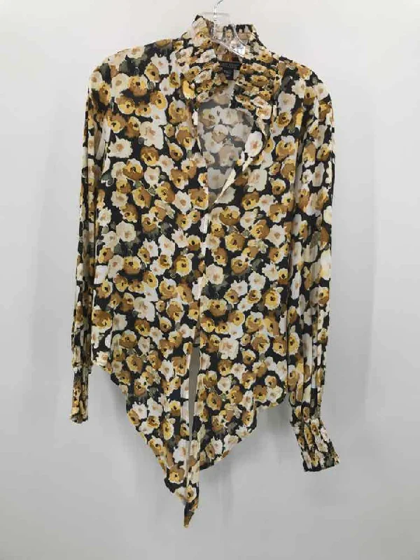 Pre-Owned Karen Kane Yellow Size Medium P Printed Blouse Elegant Lace Blouse