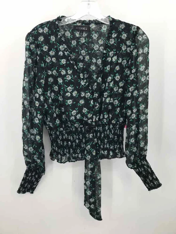 Pre-Owned Intermix Black Size 4 Floral Blouse Boho Chic Blouse