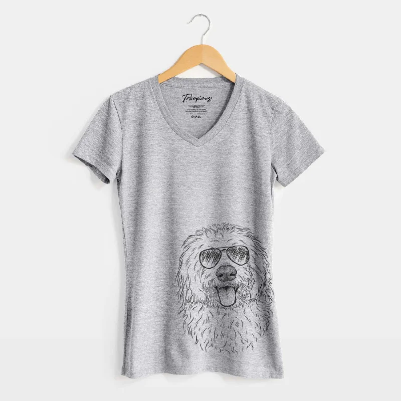 Aviator Barry the Old English Sheepdog - Women's V-neck Shirt-- Elegant Classic Vintage