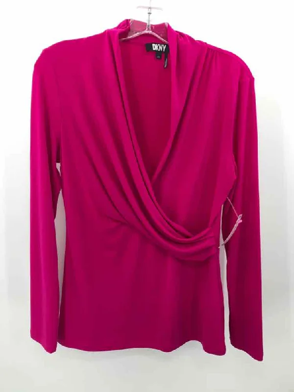 Pre-Owned DKNY Pink Size Medium Long Sleeve Blouse Pleated Collar Blouse