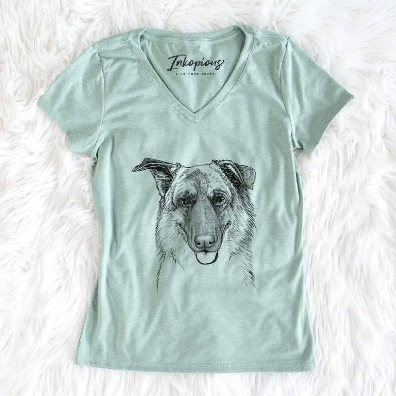 Bare Henry the German Shepherd - Women's V-neck Shirt-- Plaid T-Shirt Polka Dot Checkered