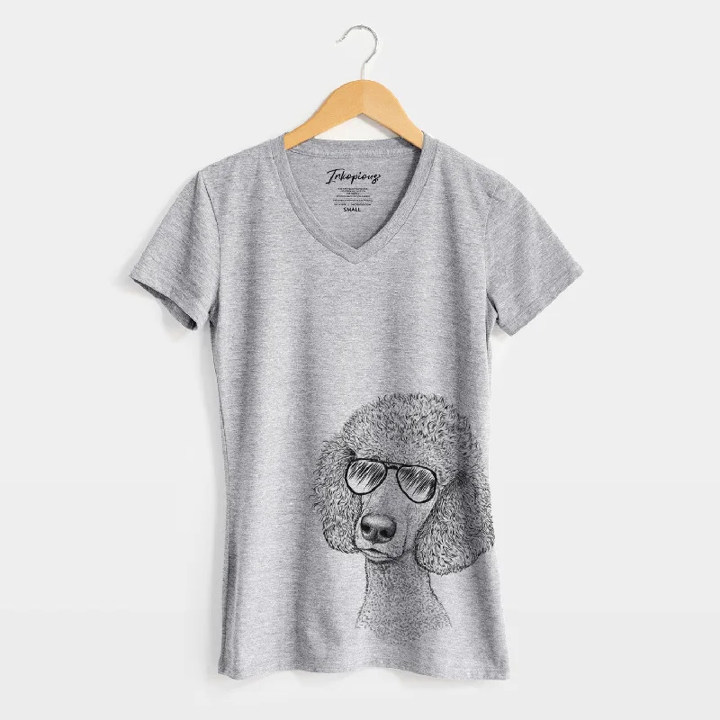 Aviator Yuki the Poodle - Women's V-neck Shirt-- Fitted T-Shirt Seamless Stretchy