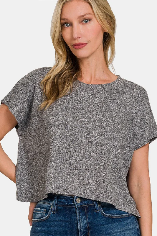 Hazel Blues® |  Zenana Short Sleeve Round Neck Cropped T-Shirt-- Boxy Fit Fitted Loose