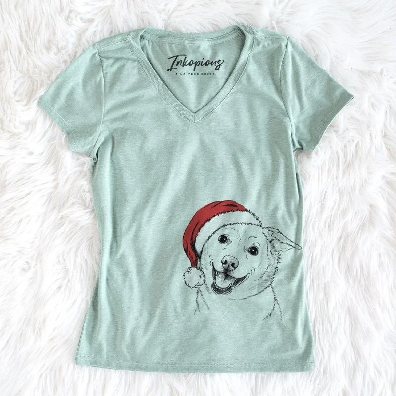 Santa Jazz the Lab Mix - Women's Perfect V-neck Shirt-- Zippered Front Buttoned Front Snap Front