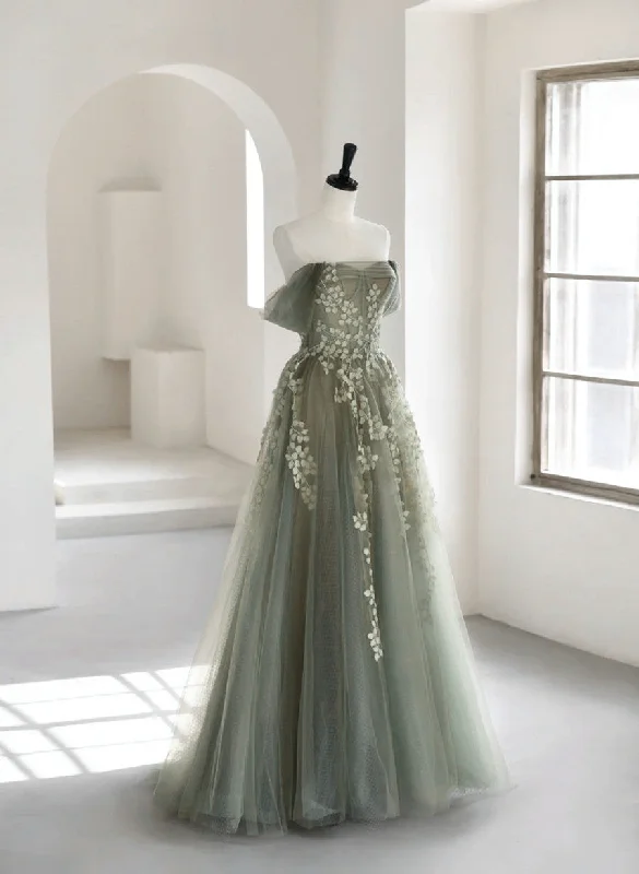 Light Green Tulle Sweetheart A-line Long Party Dress, Tulle Off Shoulder Prom Dress Tunics Review highly