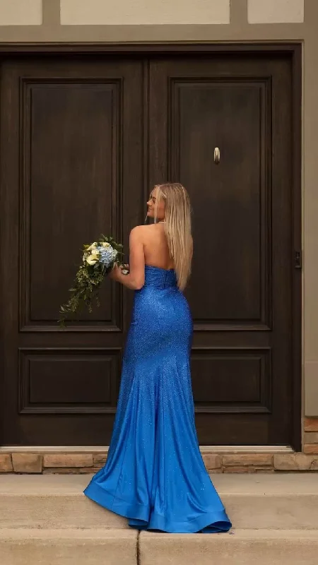 Royal Blue Strapless Long Prom Formal Party Dress with Slit,DP691 Tunics Chic elegant