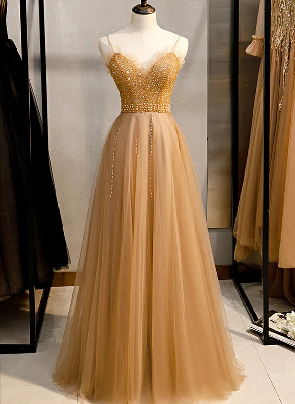 Tulle Beaded Sweetheart Party Dress, A-line Tulle Floor Length Prom Dress Peplum Ruffle Cocktail