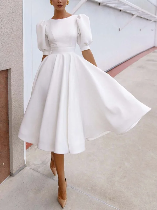 White Dress with Hollow Back Short Prom Dress , Somple Party Dress C2160 Boat Neckline Classic