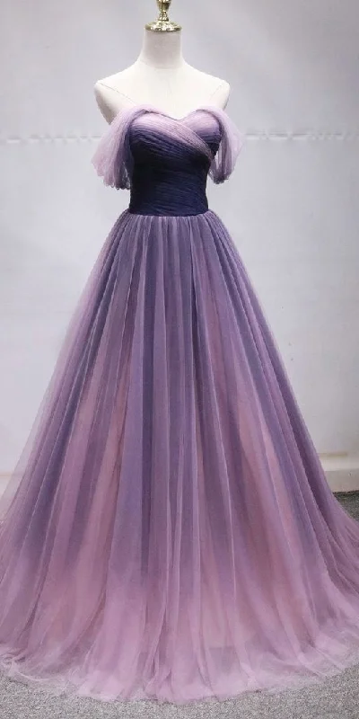 Off shoulder prom dress tulle party dress purple evening dress,DS4249 Tunics Luxurious premium