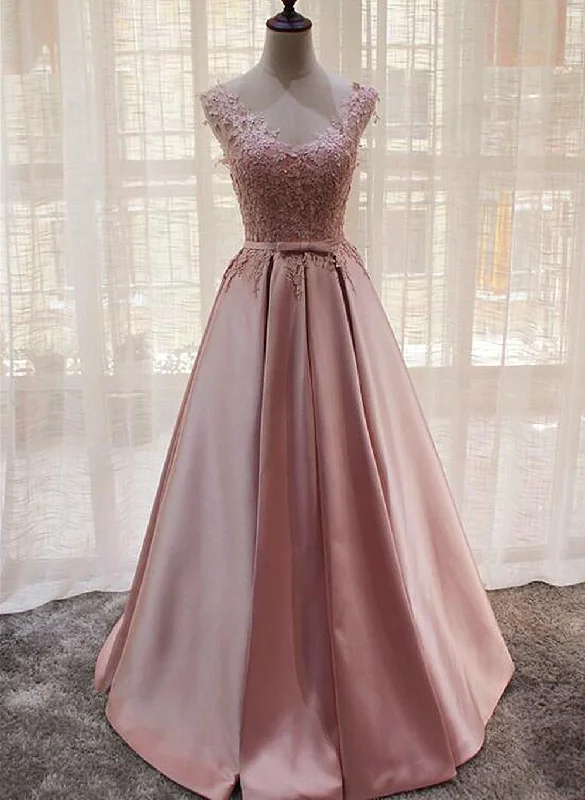 Charming Pink Satin Long Formal Gown, Prom Dress , Lovely Satin Party Dress Tunics Ceremony elegant